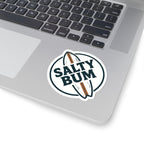 Laptop with a 'Salty Bum' sticker on the palm rest area
