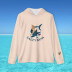 Beige hoodie with 'Salty Bum' graphic on a blue ocean background