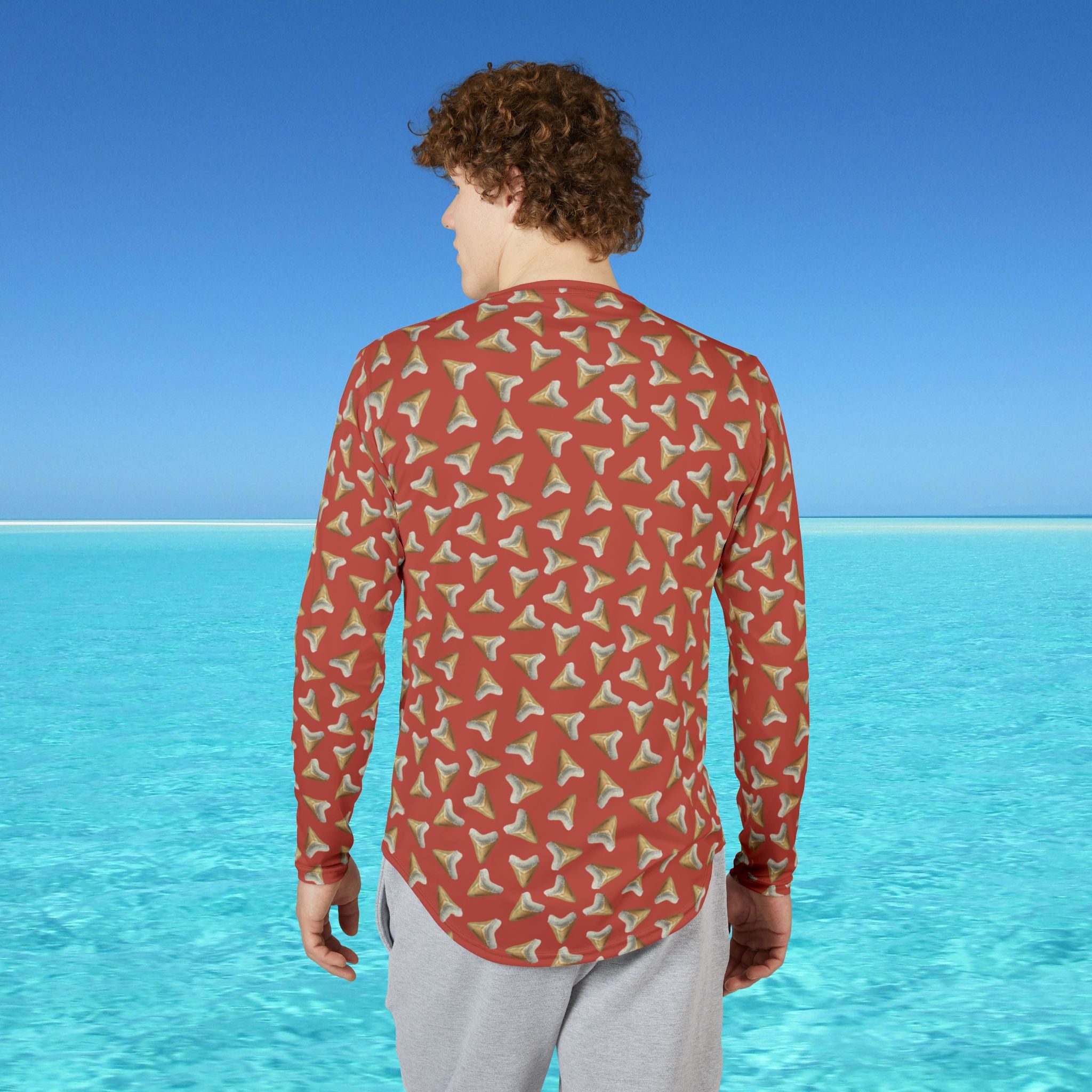 mens uv protection shirt with shark teeth back
