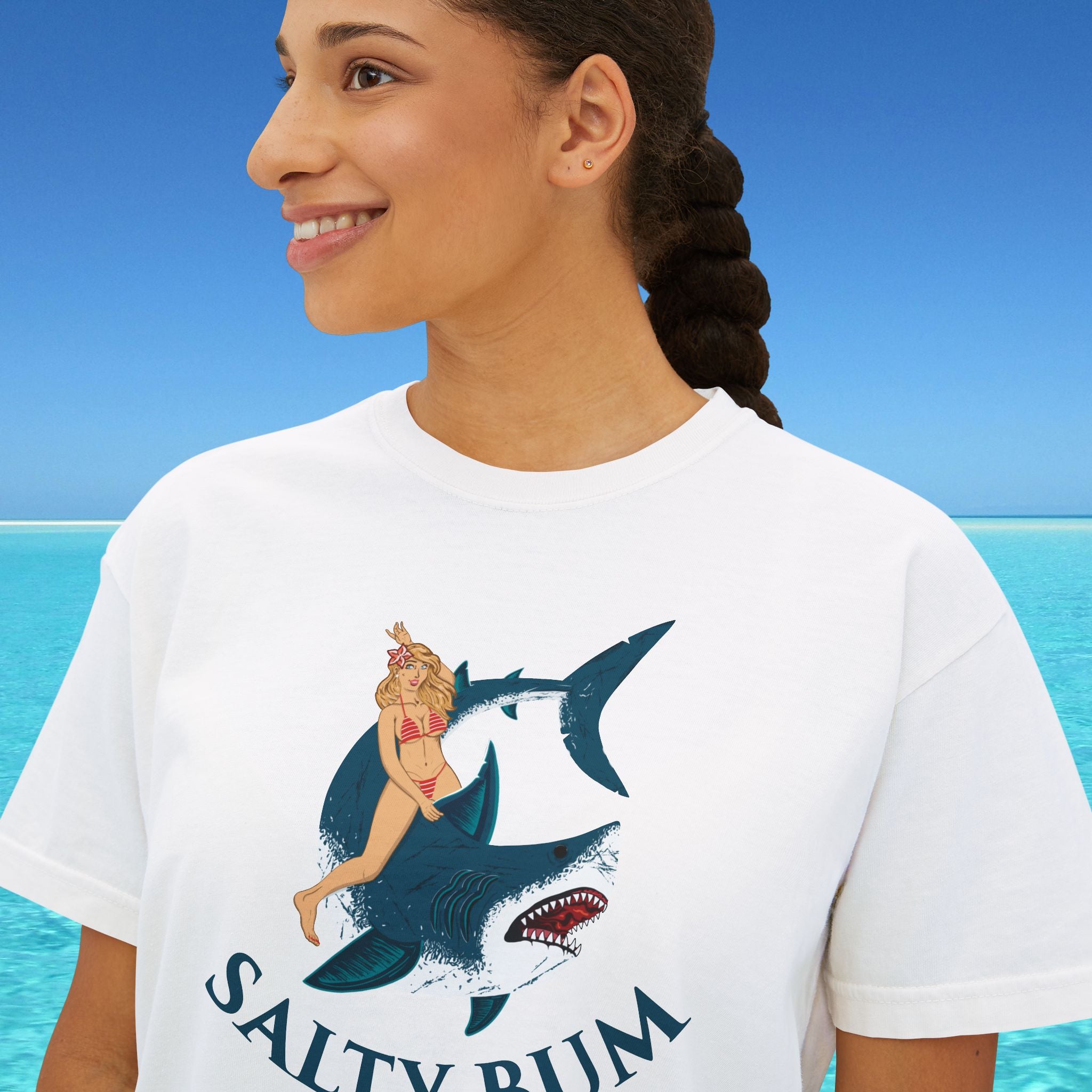 close up of  womans boxy tee white