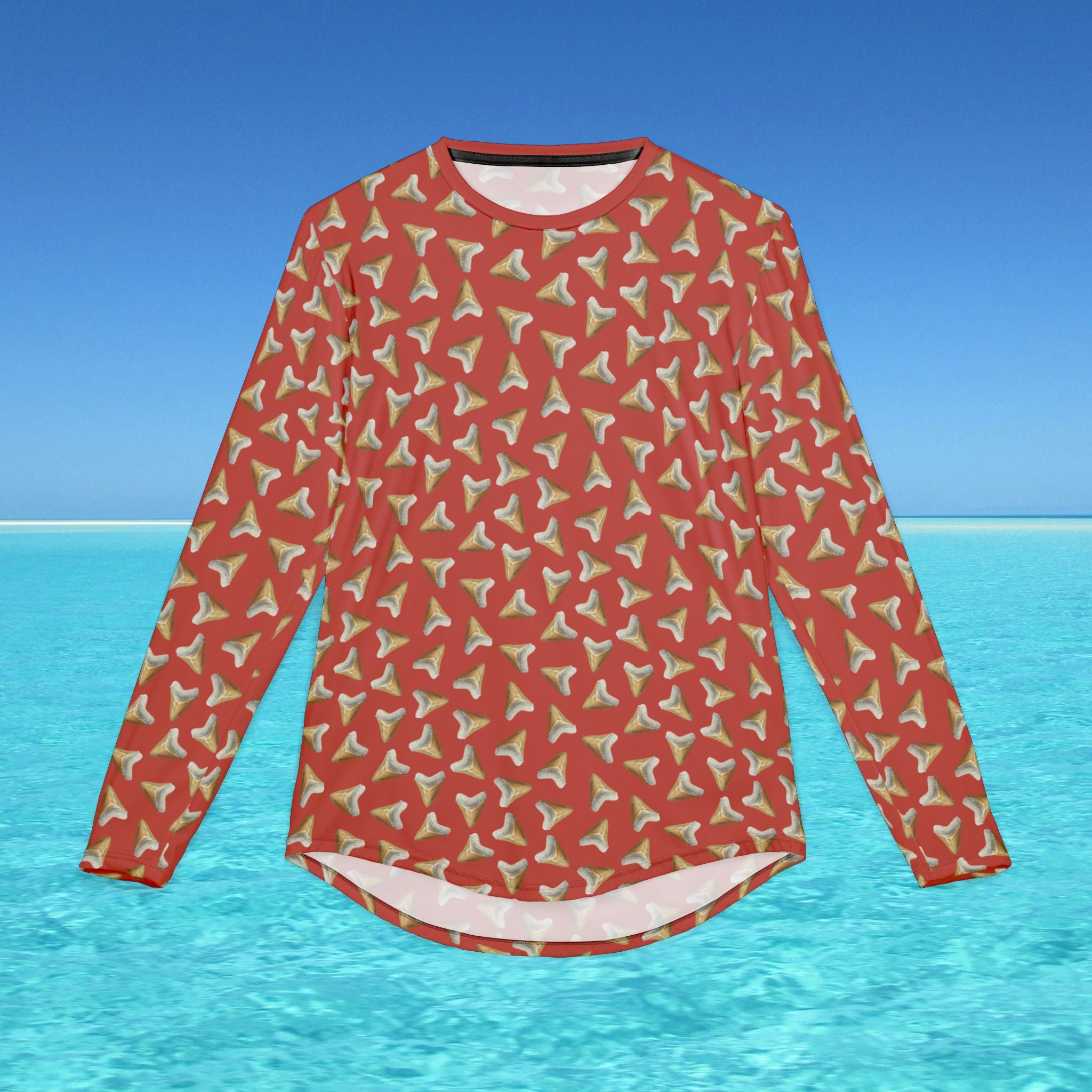 mens uv protection shirt with shark teeth front