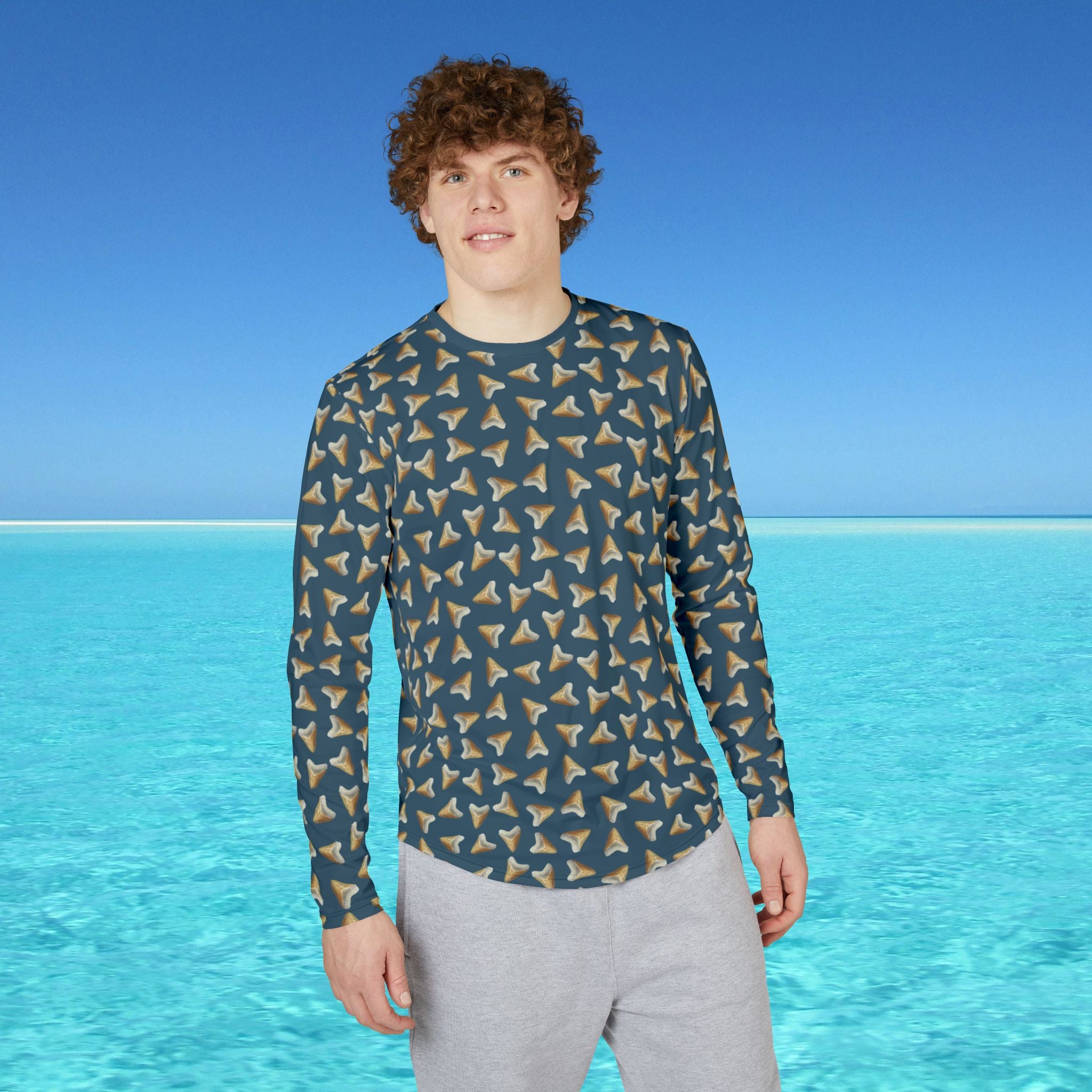 Men's UV Long Sleeve with Megalodon Shark Teeth (Navy)