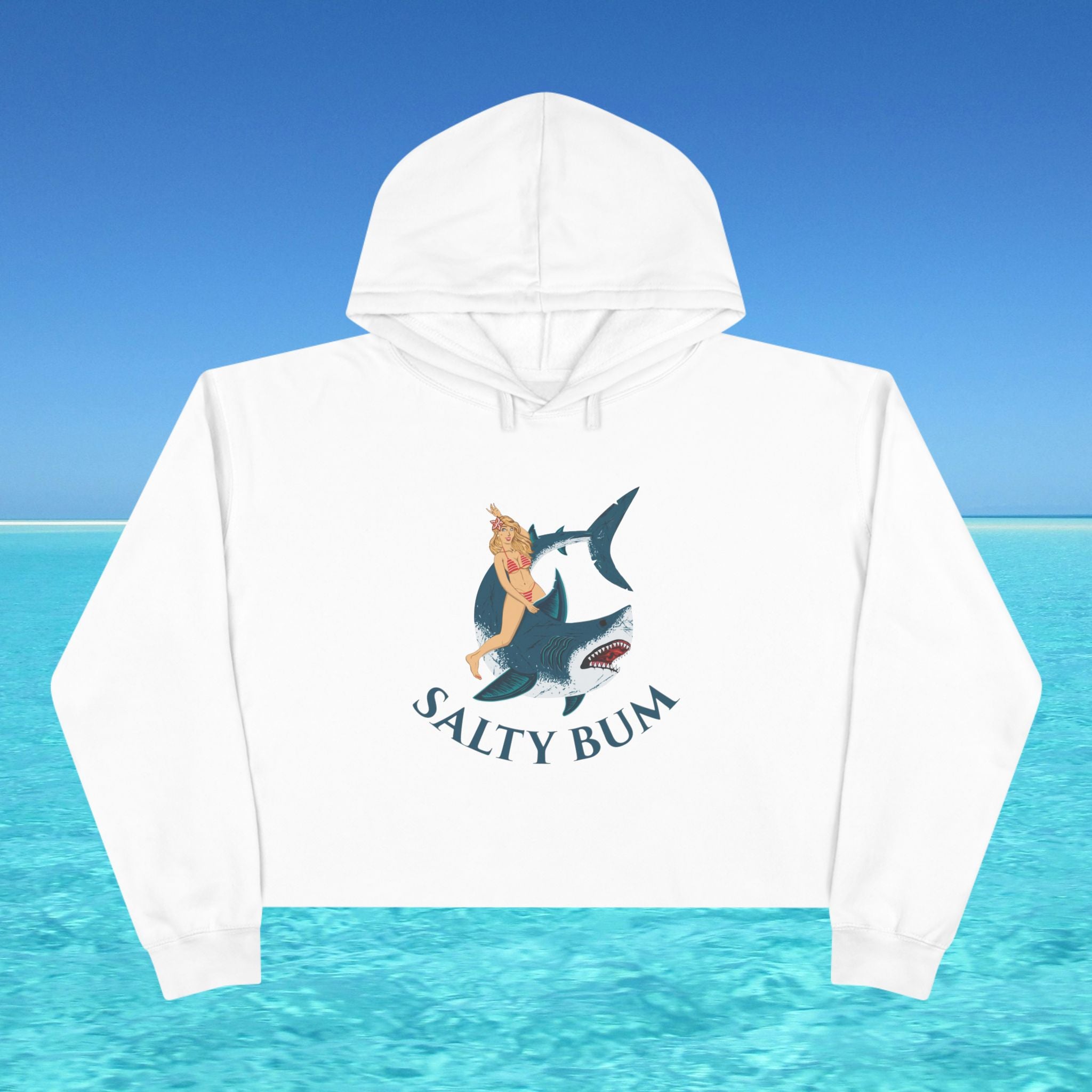 salty bum cropped hoodie white