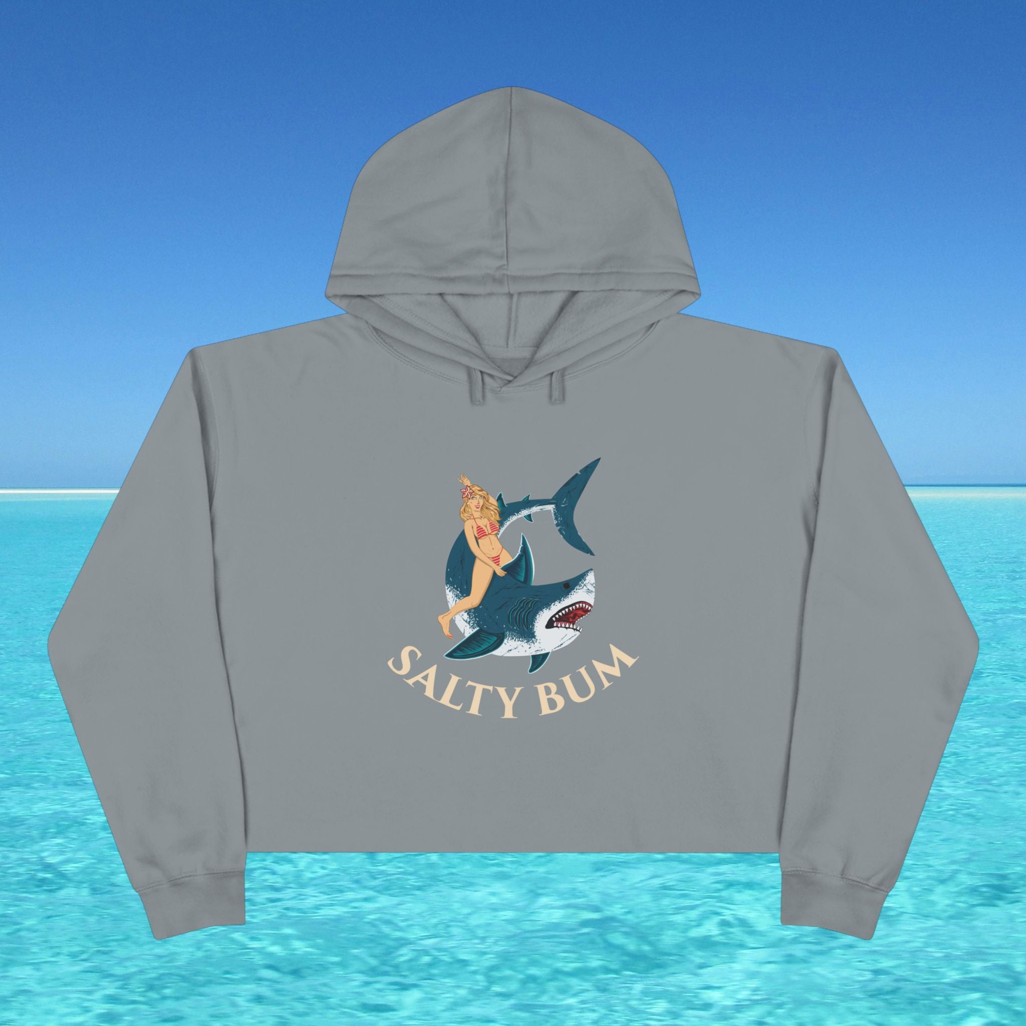 salty bum cropped hoodie grey