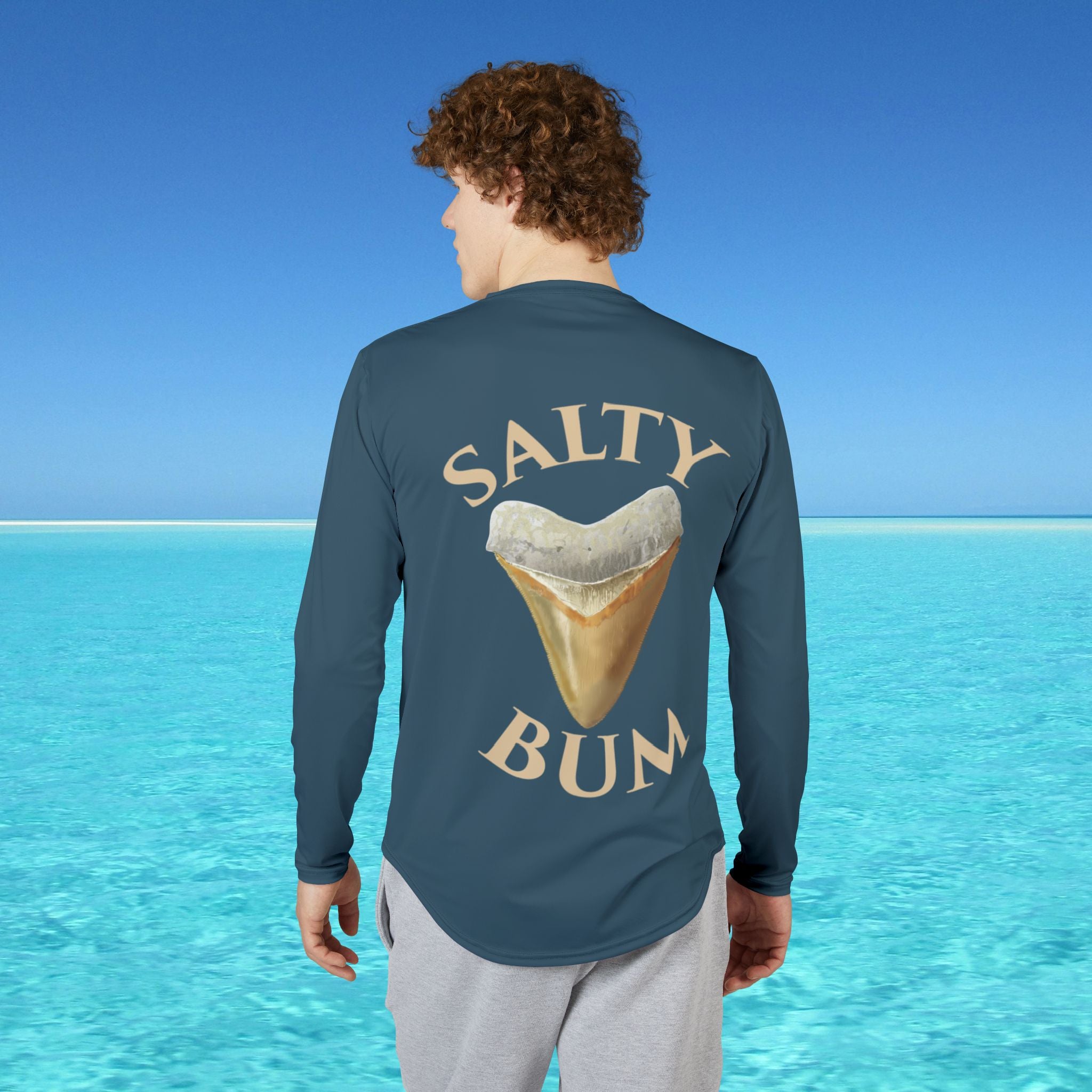Men's UV Protection Long Sleeve with Shark Tooth Salty Bum Logo (Navy)