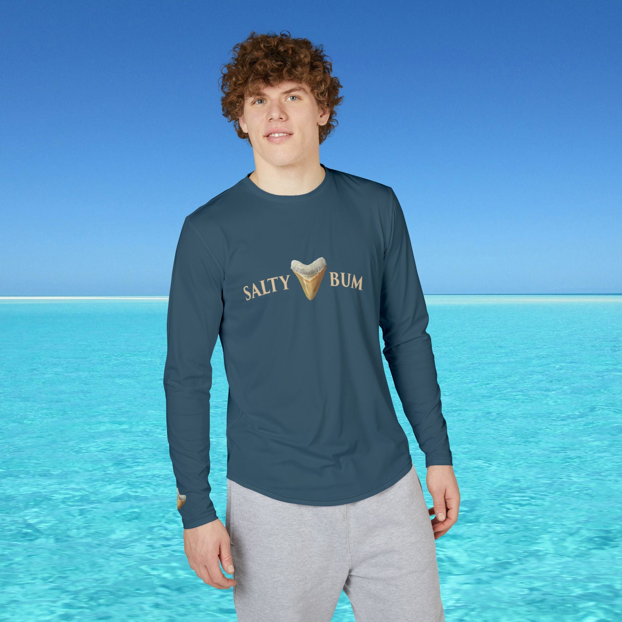 Men's UV Protection Long Sleeve with Shark Tooth Salty Bum Logo (Navy)