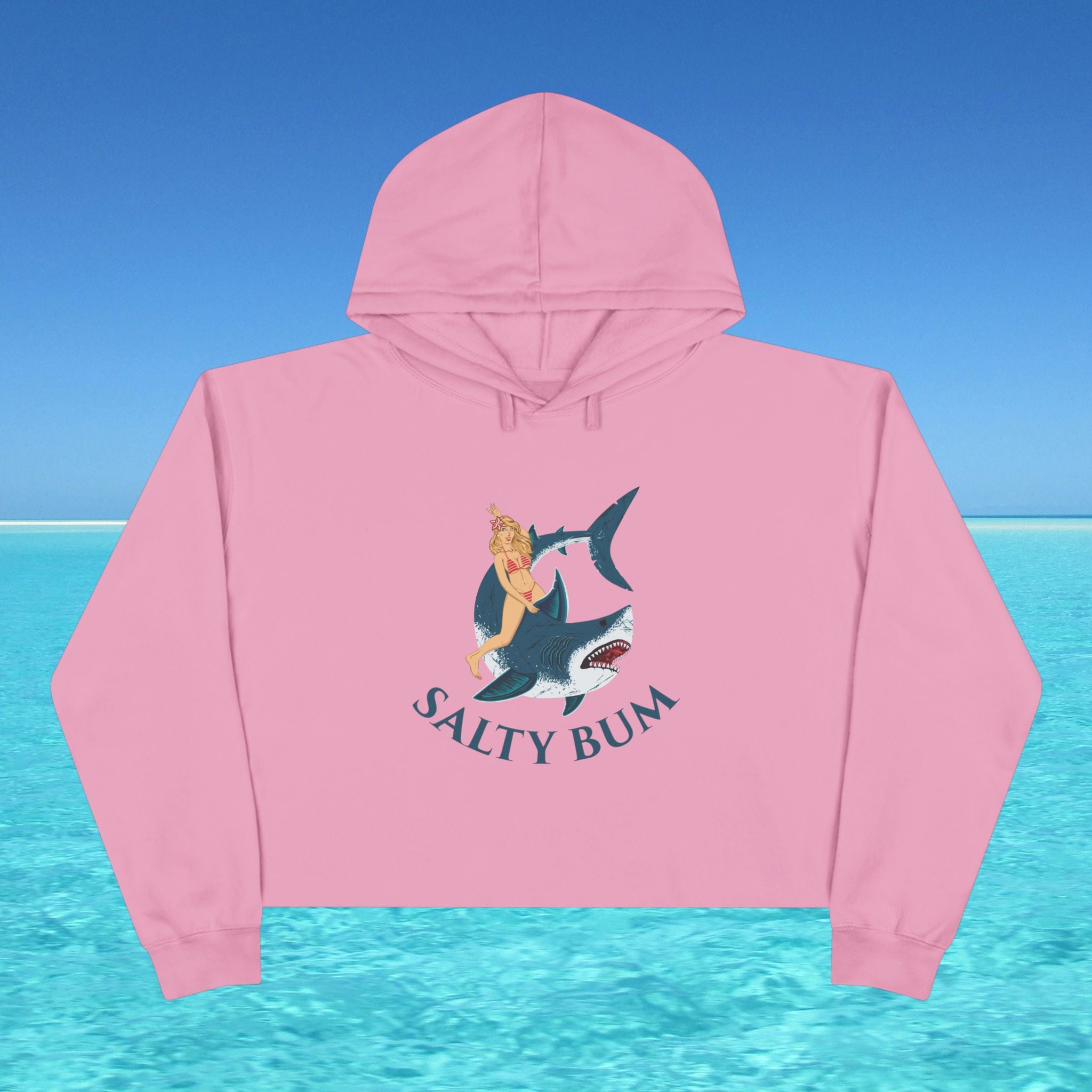salty bum cropped hoodie pink