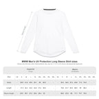 White long-sleeve shirt with size chart on a white background