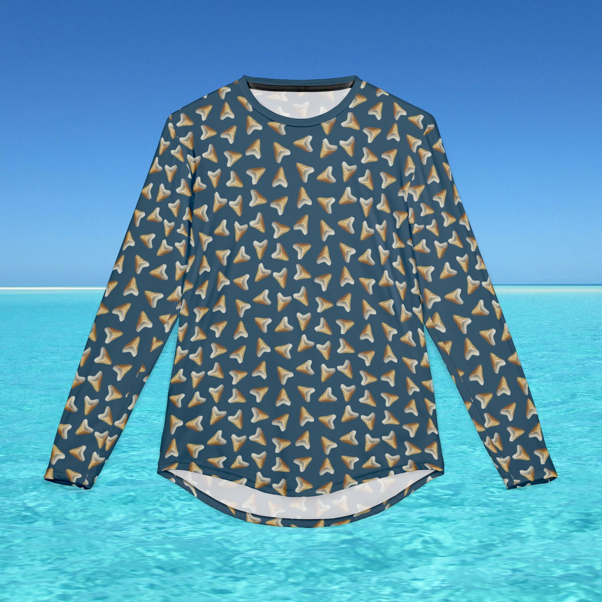 Men's UV Long Sleeve with Megalodon Shark Teeth (Navy)