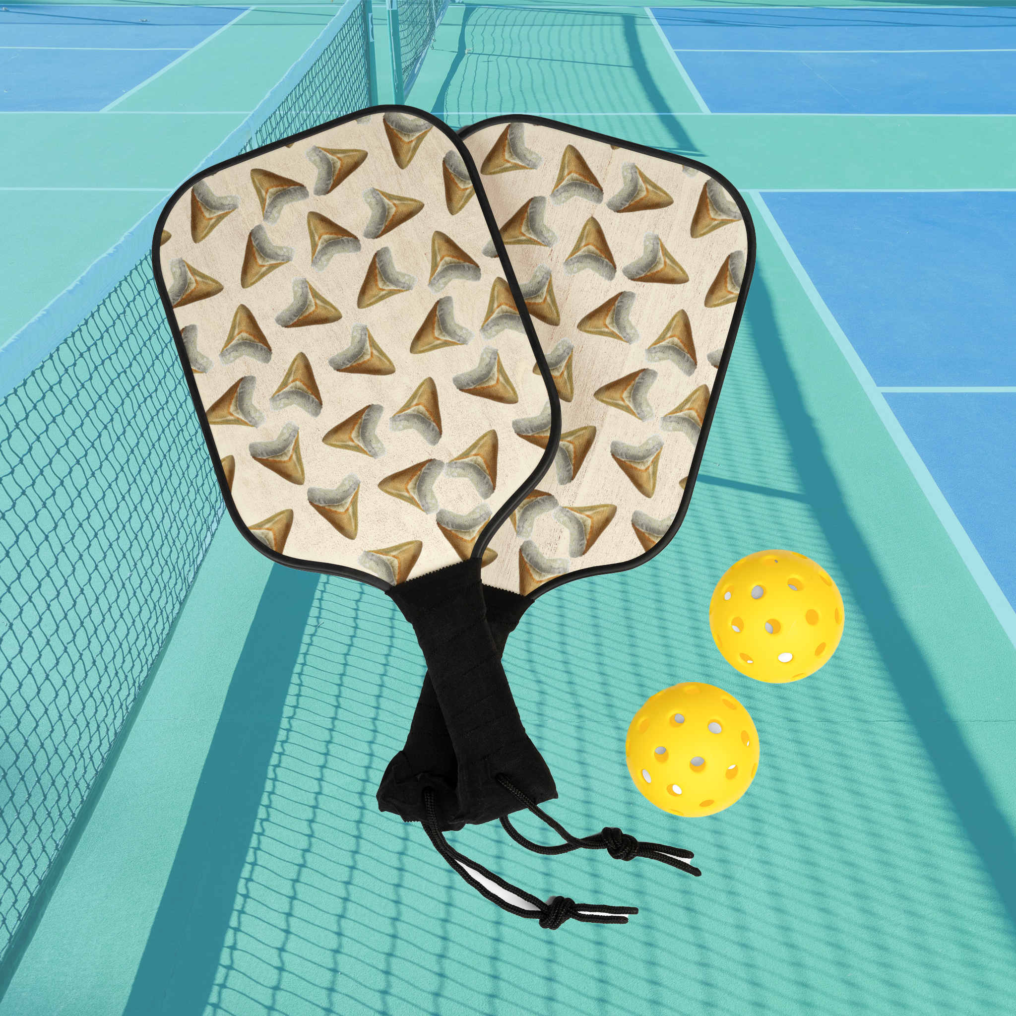 Megalodon shark tooth Patterned Pickleball Kit with Two Paddles & Balls