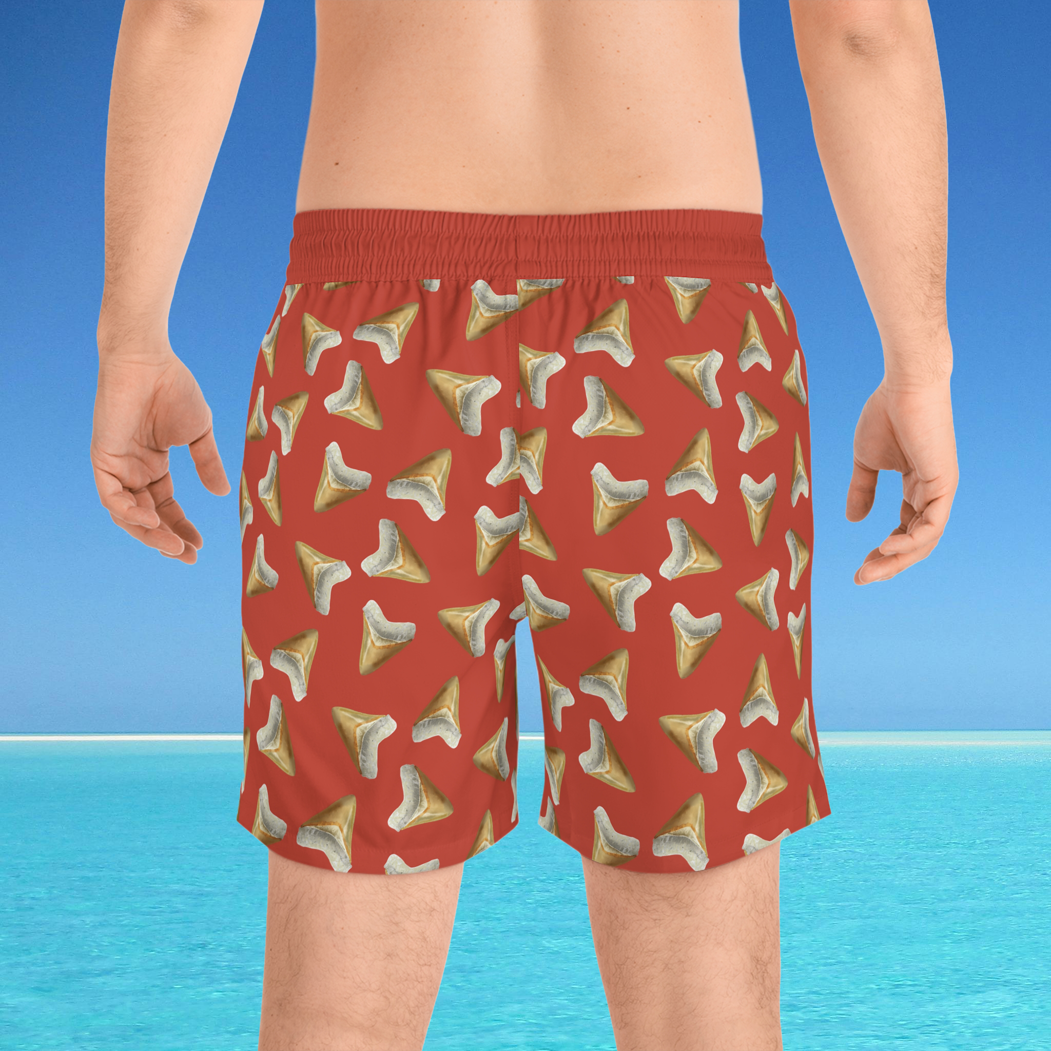 Meg Shark Tooth Pattern Swim Shorts (Chestnut color)