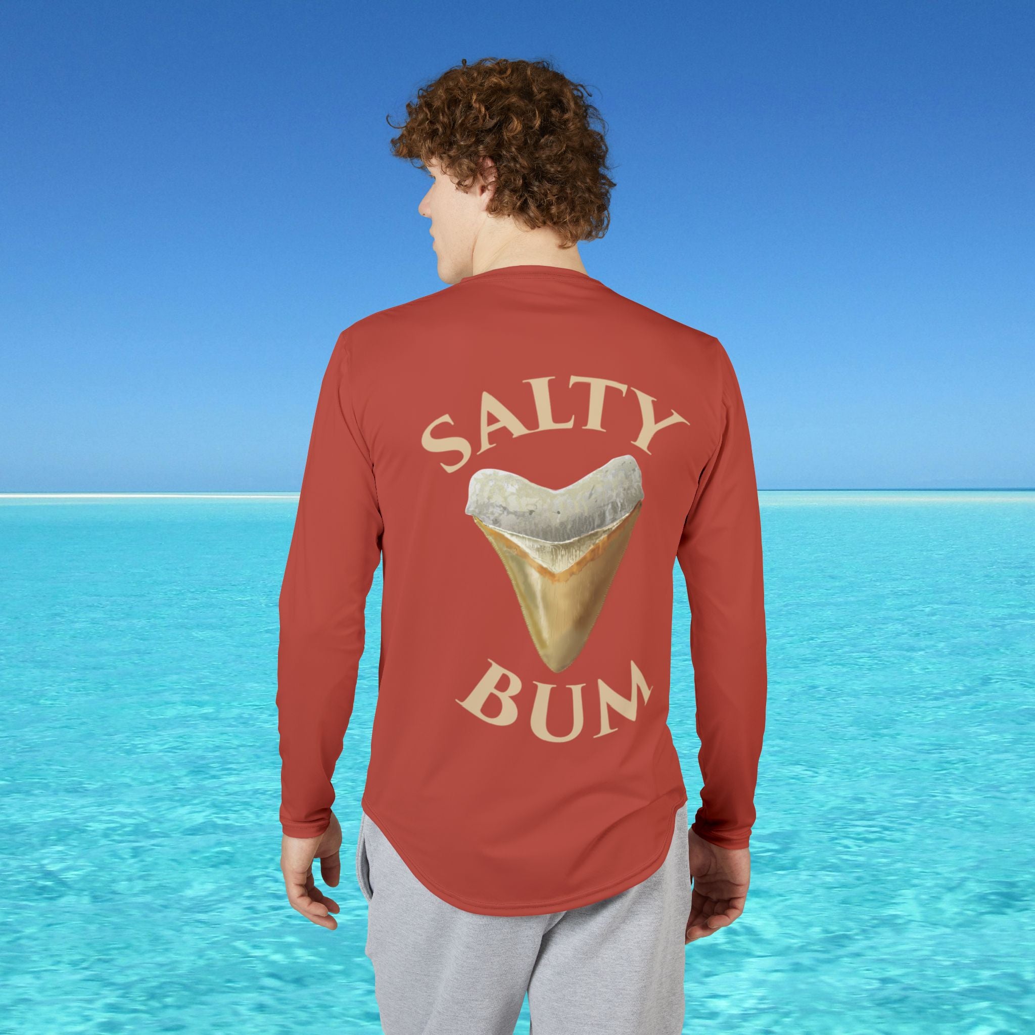 mens uv protection shirt with shark teeth logo