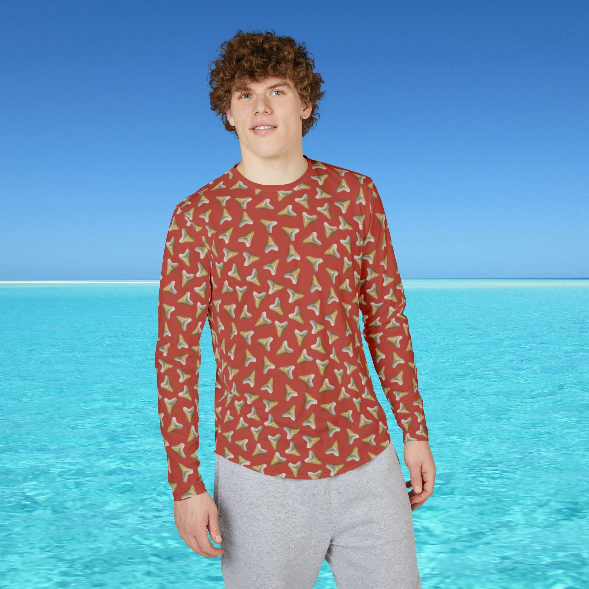 mens uv protection shirt with shark teeth