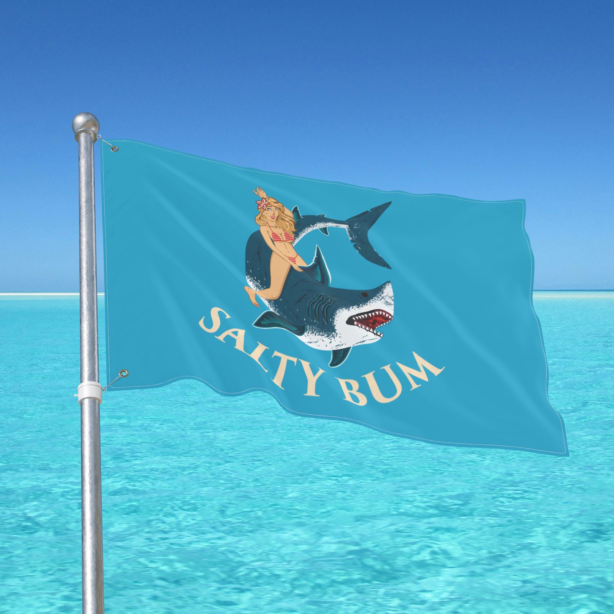 Flag with 'Salty Bum' design on a blue background