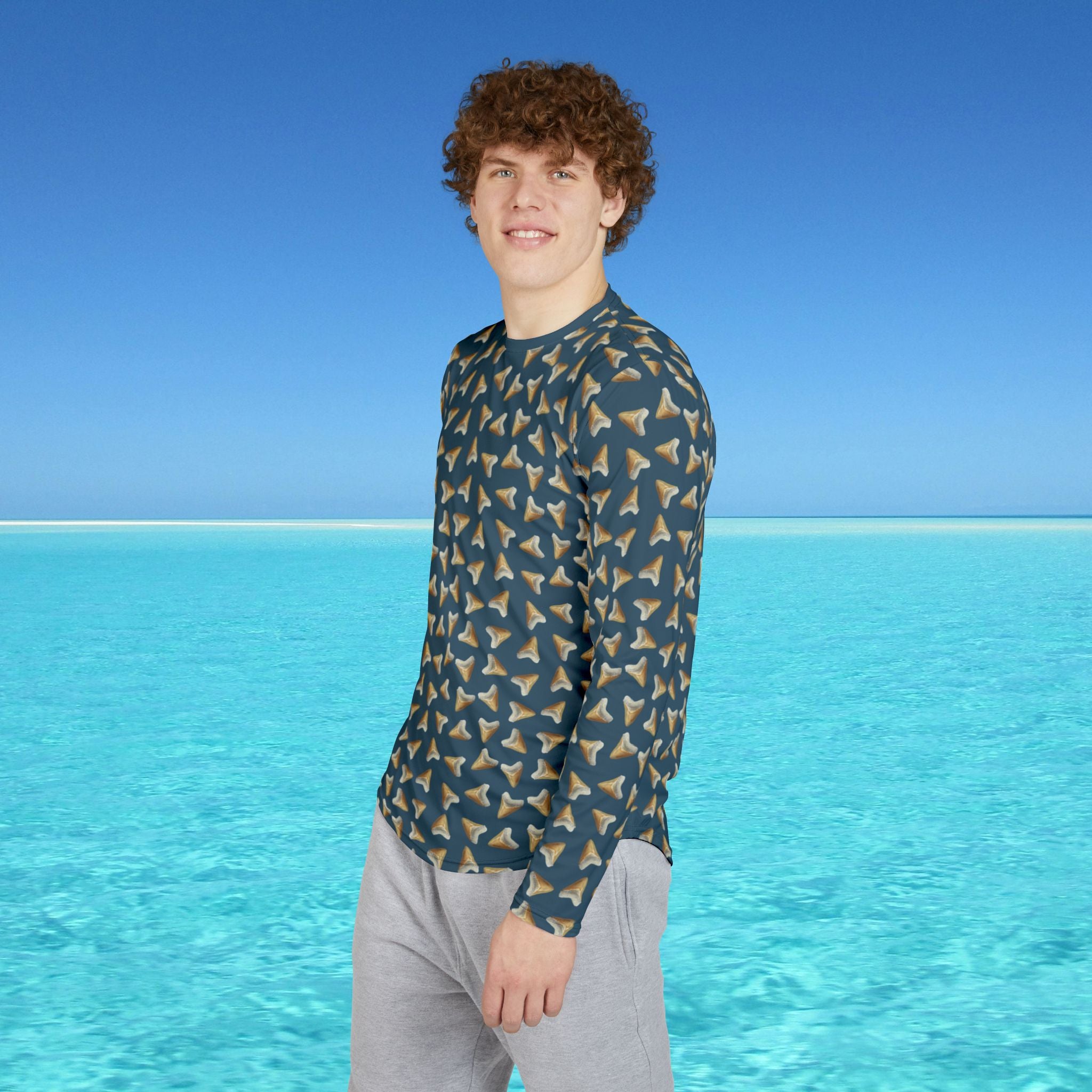 Men's UV Long Sleeve with Megalodon Shark Teeth (Navy)