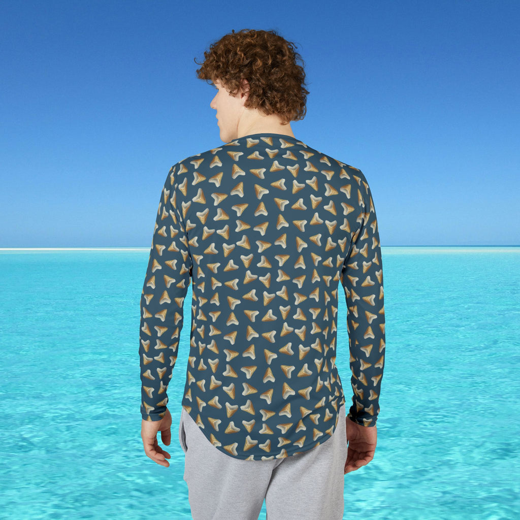 Men's UV Long Sleeve with Megalodon Shark Teeth (Navy)
