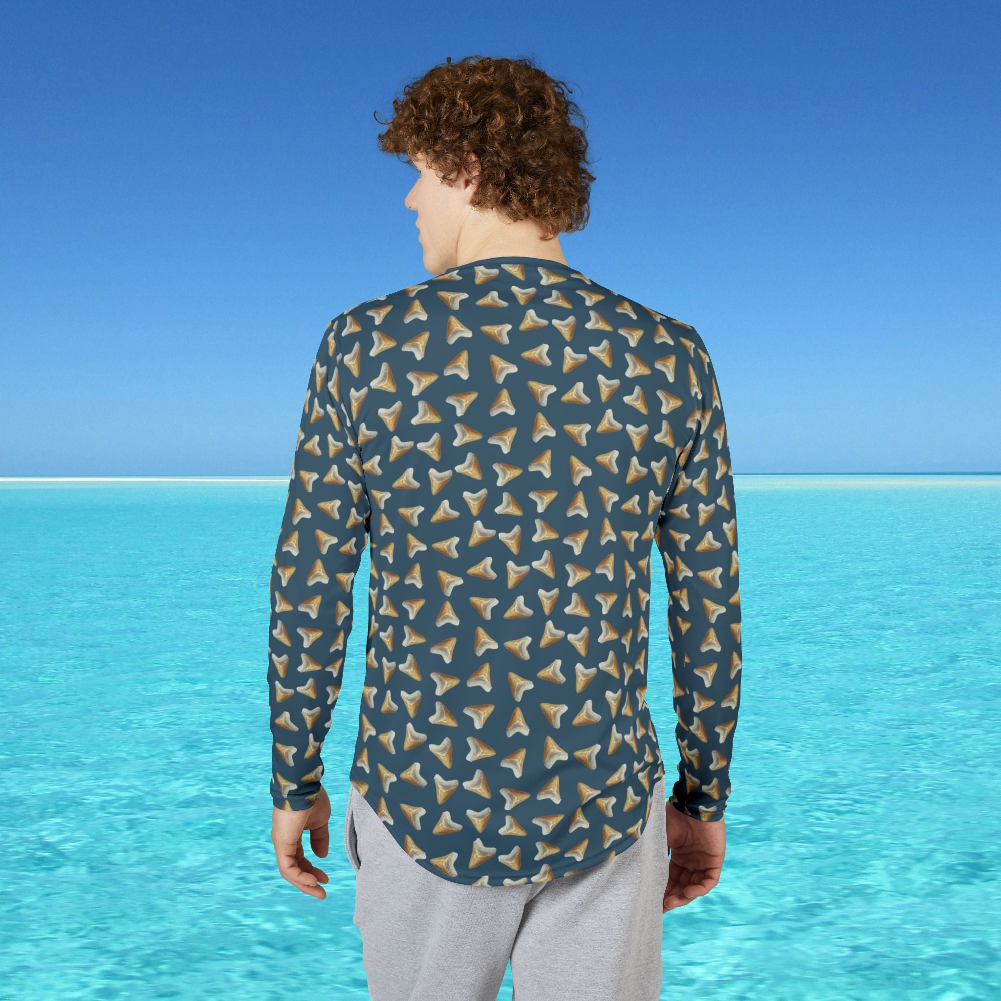 Men's UV Long Sleeve with Megalodon Shark Teeth (Navy)