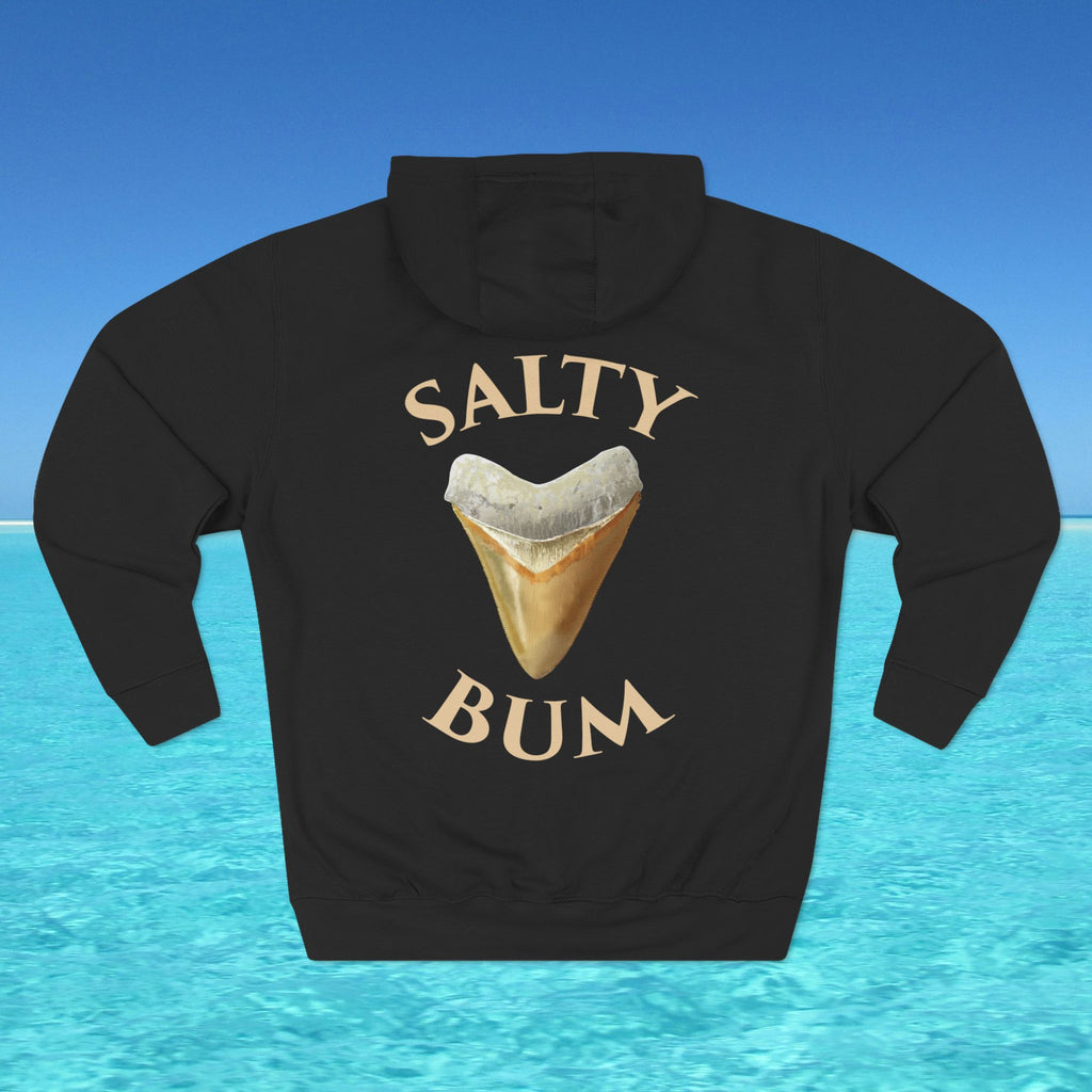 Black hoodie with 'Salty Bum' graphic on a blue water background