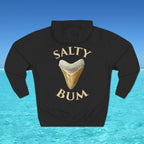 Black hoodie with 'Salty Bum' graphic on a blue water background
