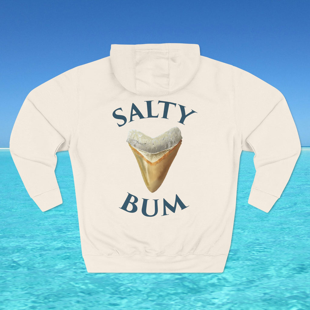 Hoodie with 'Salty Bum' text and ice cream graphic on a blue water background