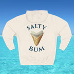Hoodie with 'Salty Bum' text and ice cream graphic on a blue water background