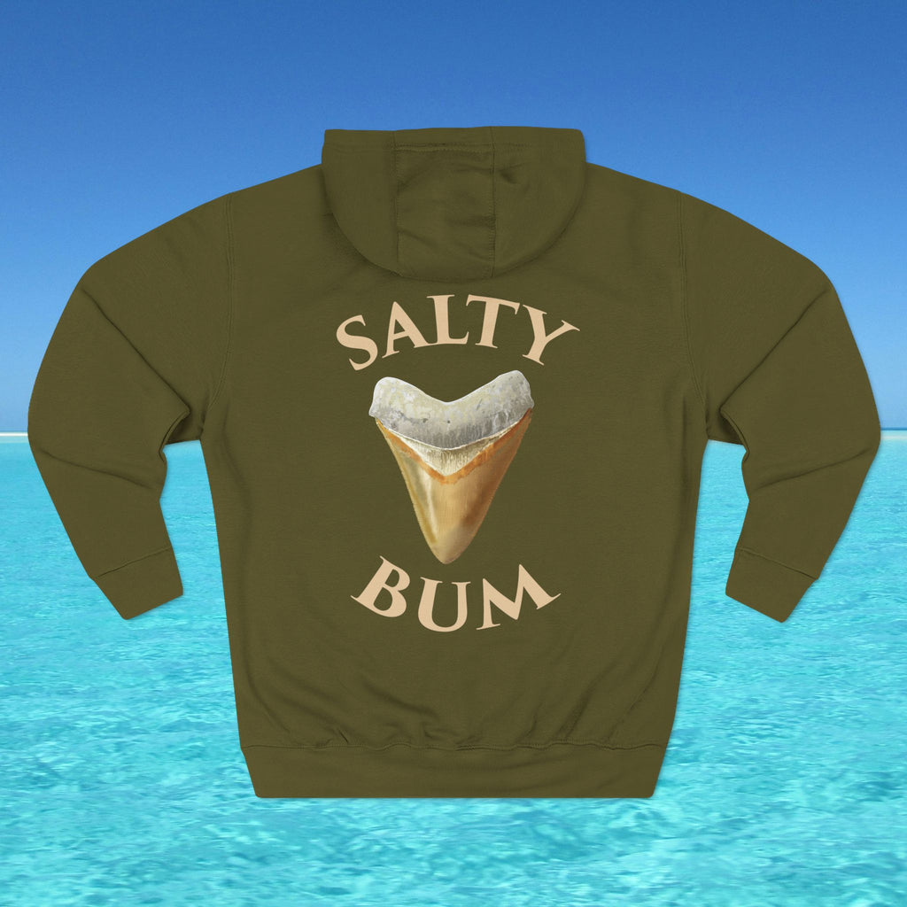 Green hoodie with 'Salty Bum' text and ice cream graphic on a blue water background